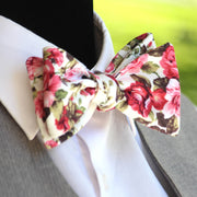 Pink Cotton Floral Self-Tie Bow Tie